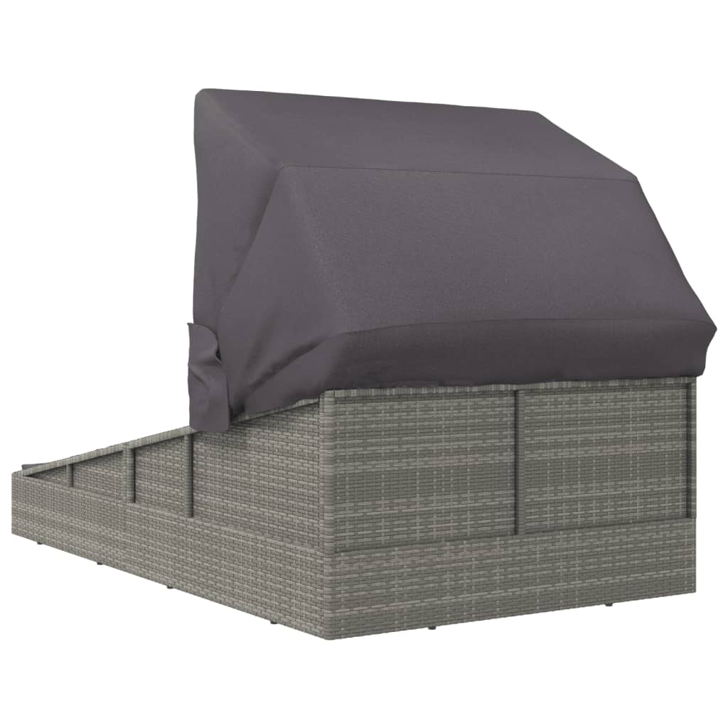 Sonnenliege mit Faltdach Grau 200x114x128 cm Poly Rattan – Bild 4